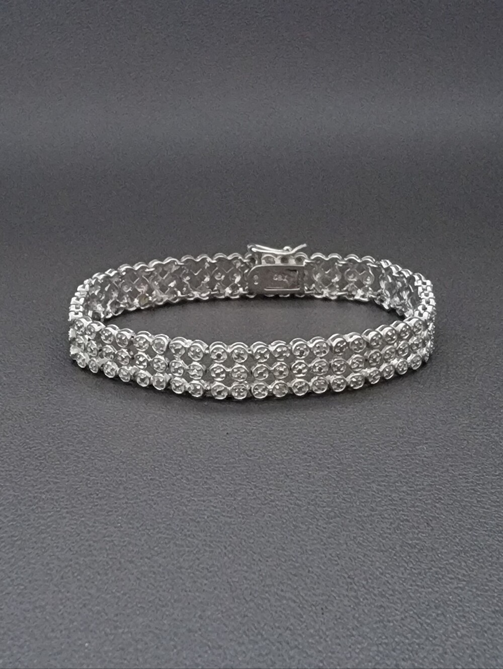 Sterling Silver 925 DBJ Diamond Accent Tennis Bracelet Triple Row Link Bracelet